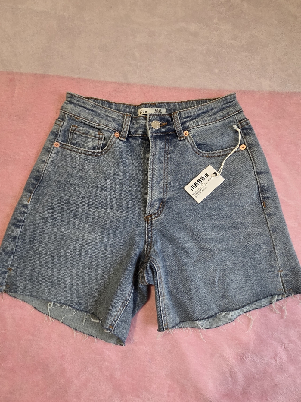 Dex Light Blue High-Rise Raw Hem Denim Shorts
